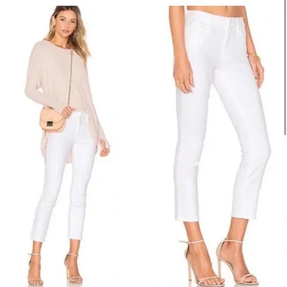 MOTHER The Looker Crop White Straight Leg Ankle Crop Jeans Glass Slipper White - Picture 7 of 15